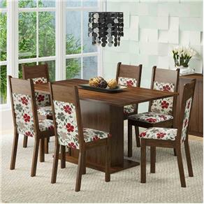Mesa de Jantar com 6 Cadeiras Madesa Louisiana Rustic/ Hibiscos - Rustic/ Hibiscos