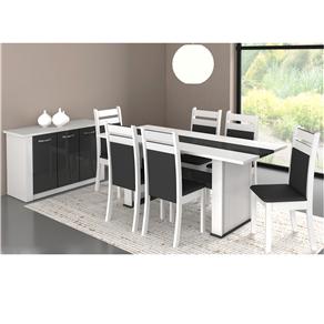 Mesa de Jantar com 6 Cadeiras Madesa Mrya - Branco/Preto