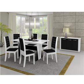 Mesa de Jantar com 6 Cadeiras Madesa Premium 4232 - Branco/Preto