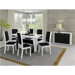 Mesa de Jantar com 6 Cadeiras Madesa Premium - Branco/Preto