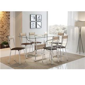 Mesa de Jantar com 6 Cadeiras Móveis Carraro - Cromada/Nogueira/Conhaque