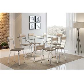 Mesa de Jantar com 6 Cadeiras Móveis Carraro - Cromada/Nogueira/Conhaque