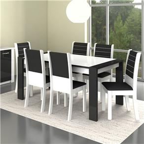 Mesa de Jantar com 6 Cadeiras Premium Plus + Balcão Olga Madesa - Branco/Preto
