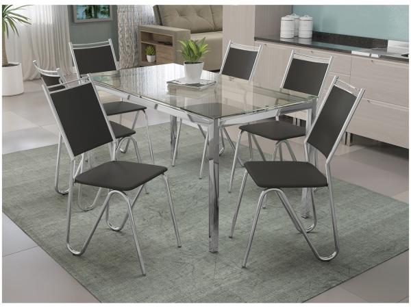 Mesa de Jantar com 6 Cadeiras Retangular - com Tampa de Vidro Kappesberg Crome CMC249CR-110