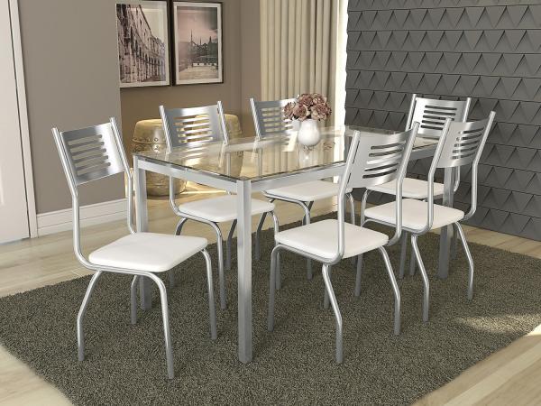 Mesa de Jantar com 6 Cadeiras Retangular - com Tampo de Vidro Kappesberg Crome CMC076CR-106