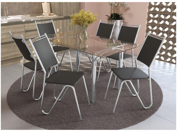 Mesa de Jantar com 6 Cadeiras Retangular - Tampo de Vidro Kappesberg Crome CMC131CR-110
