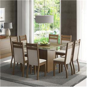 Mesa de Jantar com 8 Cadeiras Louise Madesa Rustic/Pérola