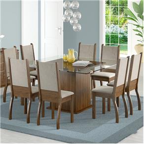 Mesa de Jantar com 8 Cadeiras Madesa Vívian - Marrom Chocolate
