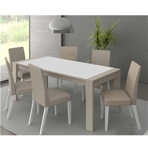 Mesa de Jantar com Mesa 6 Cadeiras Madesa Amanda - Branco / Bege
