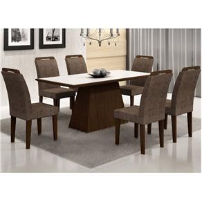 Mesa de Jantar de Vidro Branco Luna com 6 Cadeiras Athenas Castor/ Suede Amassado Chocolate
