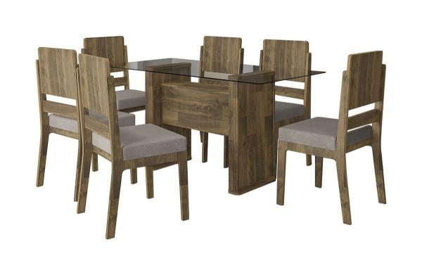 Tudo sobre 'Mesa de Jantar Europa com 6 Cadeiras Esmeralda Amadeirado com Pena Caramelo - RV Móveis'