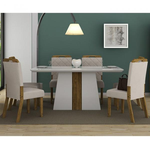 Mesa de Jantar Italia 170CM com 06 Cadeiras Nevada Branco Demolição/Pena Bege DJ Móveis