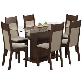 Mesa de Jantar Madesa Atlanta com 6 Cadeiras em Tecido Suede – Tabaco/Crema/Pérola