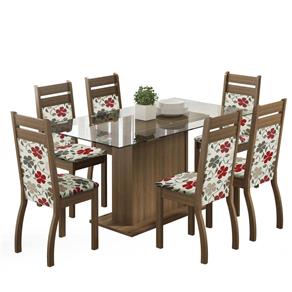 Mesa de Jantar Madesa Lion com 6 Cadeiras - Rustic / Hibiscos