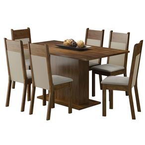 Mesa de Jantar Madesa Louisiana com 6 Cadeiras em Tecido Suede - Rustic/Crema/Pérola