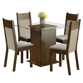 Mesa de Jantar Madesa Miami com 4 Cadeiras em Tecido Suede - Rustic/Crema/Pérola
