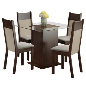 Mesa de Jantar Madesa Miami com 4 Cadeiras em Tecido Suede - Tabaco/Crema/Pérola