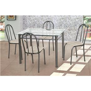 Mesa de Jantar Palma com 4 Cadeiras Artefamol Ref.005 - Craqueado/Preto/Rattan