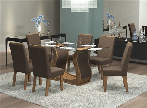 Mesa de Jantar Pietra com 6 Cadeiras (Fendy / Marrom)