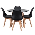 Mesa de jantar redonda 100 cm + 4 cadeiras estofadas Leda - Preto