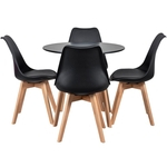 Mesa de jantar redonda 80 cm + 4 cadeiras estofadas Leda - Preto