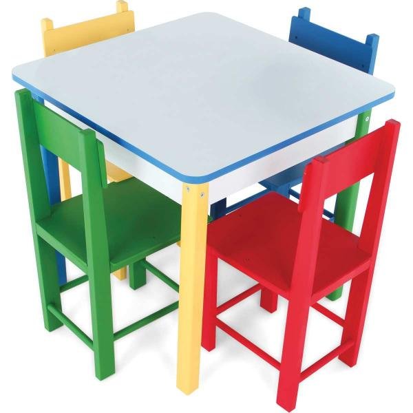 Mesa Infantil com 4 Cadeiras Carlu Coloridas