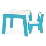 Mesa Infantil Didatica Madeira Junges Azul Com 1 Cadeira Super Resistente 991