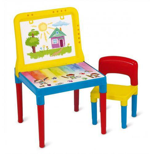 Mesa Infantil do Pequeno Artista com 1 Cadeira e Lousa para Pintura - 9052 - Bell Toy