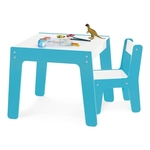 Mesa Infantil MDF Junges Azul Com 1 Cadeira Didática Resistente Para Brincar 991