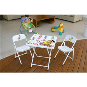 Mesa Infantil Metalmix Sapeca Turma da Mônica + 2 Cadeiras - Branca - Branco/Azul Claro
