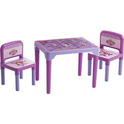 Mesa Infantil Princesa Sofia com Jogos Educativos e Tabuleiro Mesinha Educacional com 2 Cadeiras Des