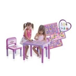 Mesa Infantil Princesa Sofia com Jogos Educativos e Tabuleiro Mesinha Educacional com 2 Cadeiras Desmontavel