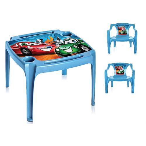 Mesa Mesinha Infantil com 2 Cadeiras Carros Azul Meninos