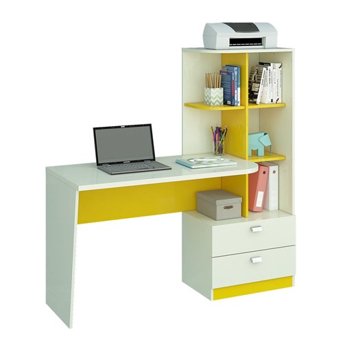 Mesa para Computador com Estante Elisa Permobili Branco/Amarelo