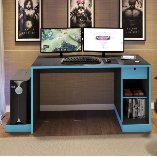 Mesa para Computador Desk Gamer DRX 3000 Siena Móveis Preto/Azul