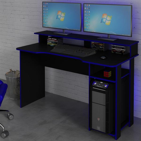 Mesa para Computador Desk Gamer ME4153 Preto e Azul - Tecno Mobili