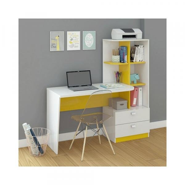 Mesa para Computador Elisa Branco/Amarelo - Permobili