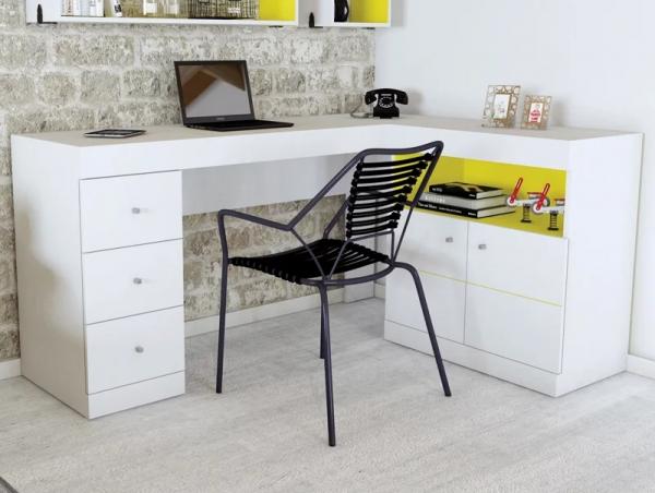 Mesa para Computador Job Branco Fosco/Amarelo - Líder Design - Lider Design