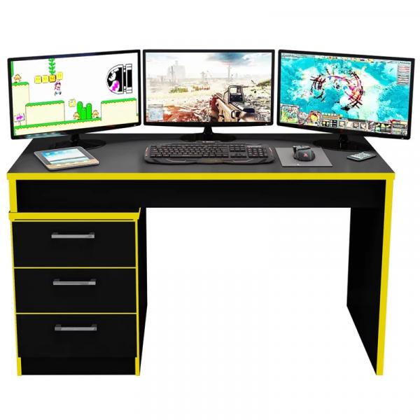 Mesa para Computador Notebook Desk Game DRX 5000 Preto/Amarelo - Móveis Leão
