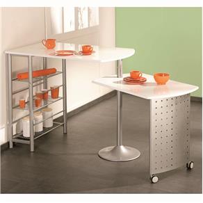 Mesa para Cozinha com 3 Prateleiras em Metal e Mesa Auxiliar Extensível - Metal Revestido com MDF