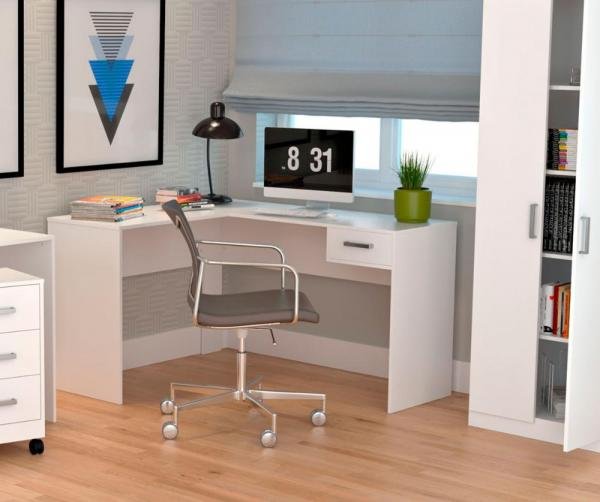 Mesa para Escritório em L com 1 Gaveta Office Plus - Appunto - Branco