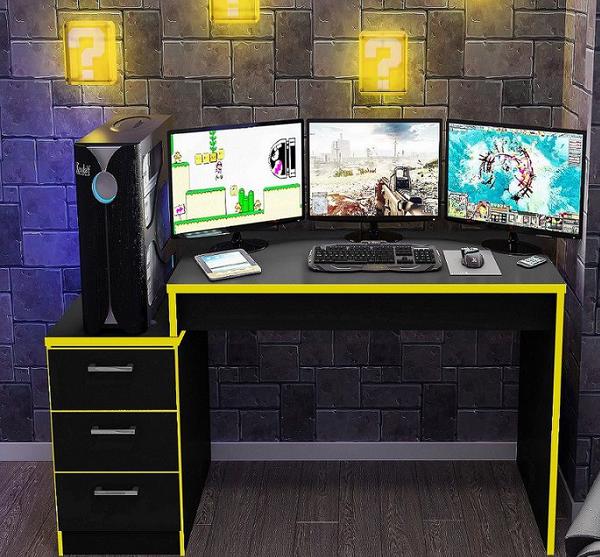 Mesa para Notebook Computador Desk Game DRX 5000 - Preto / Amarelo - Móveis Leão
