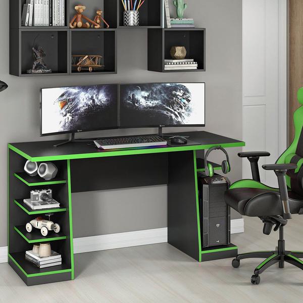 Mesa para Computador Gamer 6 Prateleiras Preto Verde - Notavel