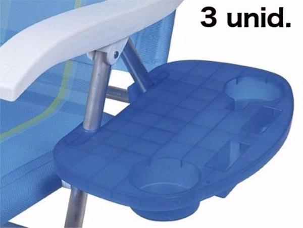 Mesa Portátil Azul para Cadeira de Praia Mor - Kit com 3