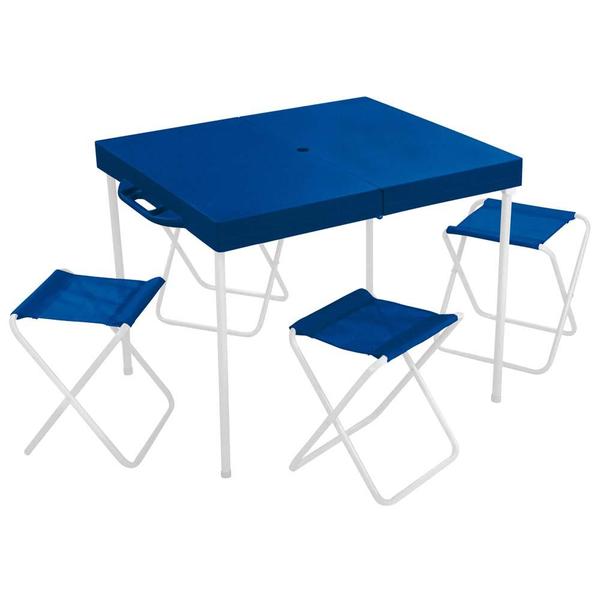 Mesa Prática com 4 Banquetas Azul - 3403 - MOR