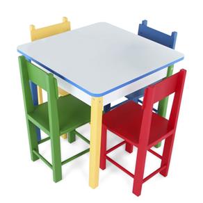 Mesacom 4 Cadeiras de Madeira- Mad. e Mdf Caixa de Papelão Ido Carlu Brinquedos - Colorido