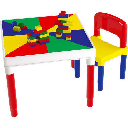 Tudo sobre 'Mesinha Infantil Bell Toy Multiatividade 2 em 1 - 1 Cadeira e 42 Blocos - Colorida'