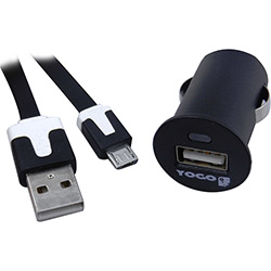 Micro Carregador Yogo de Carro USB e Cabo Lightning para IPhone, IPad e IPod