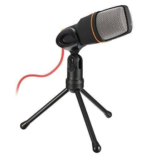 Microfone Condensador para Gravaçao Profissional com Tripe para Notebook e Pc Cor Preta
