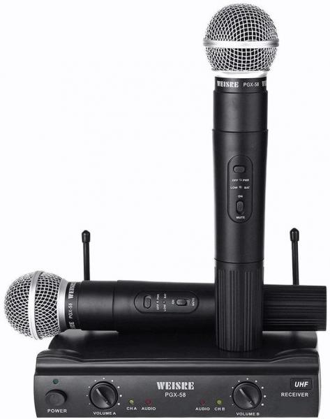 Tudo sobre 'Microfone Duplo Sem Fio Wireless PGX-58 Weisre - Eletro Voo'